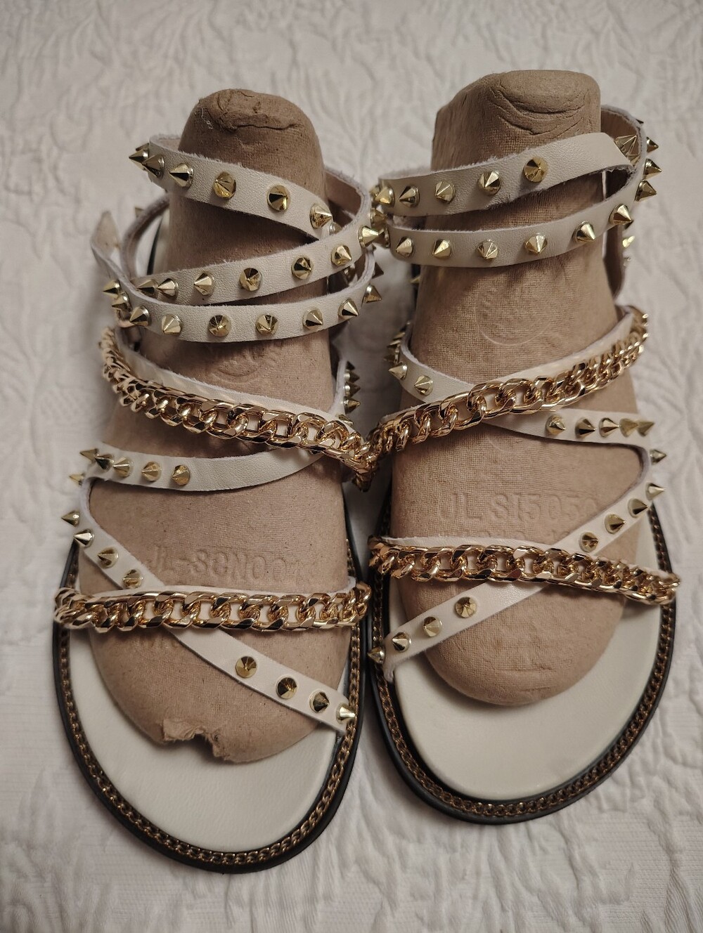 Cult Studded Chain-Strap White Women's Sandals